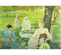 IPLUPJDY Pintura Sobre Lienzo Cuadro Famoso Impresión Imagen Familia en el huerto de Théo Van Rysselberghe para Decoraciones del Hogar 60x90cm