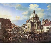 IPLUPJDY Pintura Sobre Lienzo Cuadro Famoso Impresión Imagen la Plaza del Mercado de la Ciudad Nueva con la Iglesia de San Kazimierz de Bernardo Bellotto para Decoraciones del Hogar 60x90cm