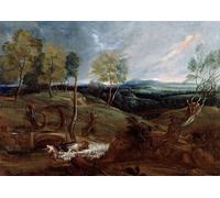 IPLUPJDY Pintura Sobre Lienzo Cuadro Famoso Impresión Imagen Paisaje al atardecer con un pastor y su rebaño de Anthony Van Dyck para Decoraciones del Hogar 60x90cm