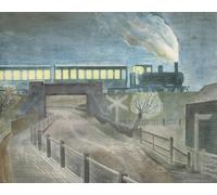 IPLUPJDY Pintura Sobre Lienzo Cuadro Famoso Impresión Imagen Tren cruzando un puente por la noche de Eric Ravilious para Decoraciones del Hogar 60x90cm