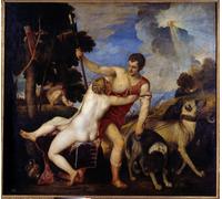 IPLUPJDY Pintura Sobre Lienzo Cuadro Famoso Impresión Imagen Venus y Adonis de Tiziano Vecelli para Decoraciones del Hogar 60x90cm