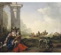 IPLUPJDY Vintage Lienzo Pintura Lienzo Impresión Pintura Clásicas Poster Campesinos italianos entre ruinas de Jan Baptist Weenix para la Decoración del Hogar del Dormitorio 60x90cm