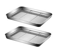 iplusmile 2 juegos Bandejas de Almacenamiento Inoxidable con Rejilla de Drenaje para Hornear y Cocinar para Freír Asar y Filtrar Alimentos Casa