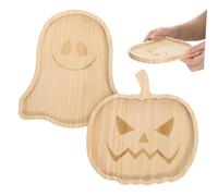 iplusmile 2 Piezas Bandejas de Madera para Servir Snacks y Frutas con Diseño Halloween Calabaza y Fantasma Bandejas Multifuncionales Decorativas para Fiestas y Hogar