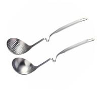 iplusmile 2 piezas Cucharas Coladoras de Acero Inoxidable con Gancho para Colgar de Cucharón Ranurado y Cucharón para Sopa Utensilios Resistentes para Cocina Restaurantes y Buffets
