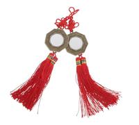 iplusmile 2 Piezas Espejos Bagua Feng Shui Tradicional con Espejo Cóncavo Adorno Colgante de Nudo Chino y Borla Roja Decoración para Puertas Ventanas y Coches Símbolo de Protección y Suerte