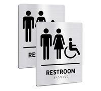iplusmile 2 Piezas Señal de Baño Unisex con Braille Placa de Acero Inoxidable para Puerta de Lavabo Cumplimiento Ada Resistente para Oficina Negocio Hogar