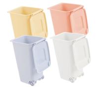 iplusmile 4 piezas Papelera de Escritorio Pequeña con Tapa de Cubos de Basura de Colores Blanco Rosa Amarillo y Azul Mini Contenedores Creativos para Oficina Hogar y Cocina
