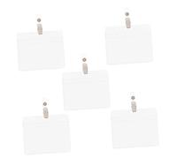iplusmile 5 Unidades Portatarjetas Transparentes de PVC Funda Protectora para Tarjetas de Identificación Soporte Horizontal con Clip Metálico Resistente para Oficina y Exposiciones