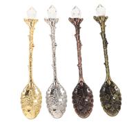 iplusmile 8 Piezas Cucharas Vintage de Aleación de Zinc con Mango Ergonómico para Café Té Helado y Postres Diseño Retro con Cabeza de Cristal para Hogar Cafetería y Restaurante