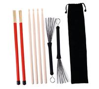 iplusmile Accesorios para Batería con Cepillos de Alambre Retráctiles y Baquetas de Bambú Mango de Goma Ergonómico Bolsa de Almacenamiento para Jazz y Actuaciones Volumen