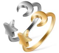 iplusmile Anillos Abiertos Ajustables para Mujer Anillo de Estrella y Luna en Aleación 2 Piezas Dorado y Plateado Joyería Ligera para Uso Diario y Ocasiones Obsequios