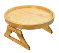 iplusmile Bandeja de Madera para Brazo de Sofá con Clip Mesa Plegable Redonda de Soporte Práctico para Aperitivos y Bebidas Fácil de Ajustar y Transportar