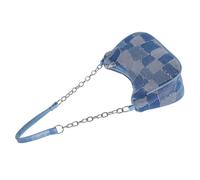 iplusmile Bolso Bandolera para Mujer Estampado de Cuadros Tela de Mezclilla Azul Denim Tamaño Mediano Ligero Cremallera Bolso de Hombro Casual para Uso Diario y Salidas