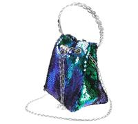 iplusmile Bolso Pequeño Tipo Bombonera con Lentejuelas para Mujer Mini Bolso Bandolera con Cadena Azul Elegante y para Oficina Escuela y