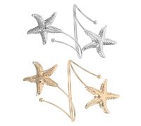 iplusmile Brazaletes de Metal Ajustables para Mujer 2 Piezas Diseño Abierto Estrella de Mar y Espiral Colores Dorado y Plateado Joyería Náutica para Fiestas de Playa y Vacaciones