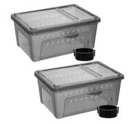 iplusmile Caja de Cría Grande para Reptiles con Tanque Transparente Tintado Comedero y Bebedero Integrado Hábitat Portátil para Geckos Serpientes Tortugas y Arañas Terrario Plástico