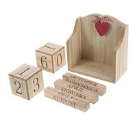 iplusmile Calendario Perpetuo de Madera Bloques Decorativos Rojos Calendario de Mesa Compacto para Hogar y Oficina Diseño Manual Práctico y Funcional