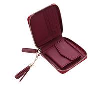 iplusmile Cartera Corta de Mujer Bolso de Moda con Cremallera Borla PU Rojo Vino para Uso Diario Tamaño Compacto 10x10,5x2,1 Cm Portátil Elegante