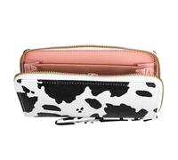 iplusmile Cartera Multi Compartimentos Estampado Vaca, Cuero PU Resistente, Bolso Compacto para Mujer, Cartera Pequeña de Mano para Viaje y Uso Diario, Color Negro Horizontal