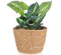 iplusmile Cesta Tejida para Plantas de Interior y Exterior Macetero Decorativo de Paja Maceta de Versátil y Ligera para Flores y Almacenamiento Doméstico