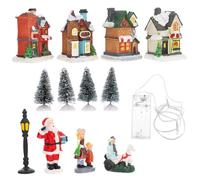 iplusmile Conjunto de 10 Figuras de Casas Navideñas Iluminadas de Resina Decoración de Pueblo Navideño para Mesa Sala y Fiesta sin Pilas Ambiente Cálido para Navidad