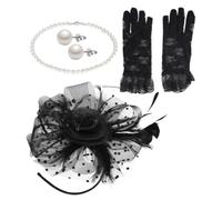 iplusmile Conjunto Elegante para Mujer Sombrero Fascinador de Malla Negro y Guantes de Encaje, Accesorios Cómodos y Sofisticados para Fiesta de Té y Fotografía