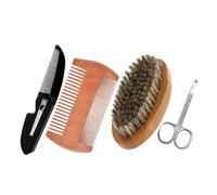 iplusmile Cuidado de Barba para Hombre Cepillo de Cerdas de Jabalí y Peine de Madera Doble Cara Tijeras y Peine Mini Accesorios para Arreglo y Cuidado de Bigote y Barba Portátil y