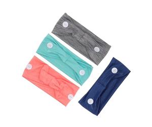 iplusmile Diadema Deportiva con Botón para Mascarilla 4 Piezas, Absorbente de Sudor, Talla Ajustable, Transpirable, para Mujer Dinámica y Niñas, Uso Fitness y Running, Colores Variados