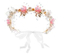 iplusmile Diadema Floral para Niñas con Perlas y Doradas Tocado para Bodas Accesorios Delicados para Cabello de Fiesta y Comunión