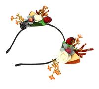 iplusmile Diadema Navideña con Cuernos de Reno Iluminados Amarillos Orejas de Gato y Flores Banda Cabello Unisex de Talla Única para Fiesta y Disfraz de Navidad