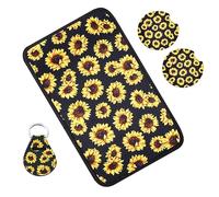 iplusmile Fundas de Asiento de Coche de Ajuste Universal con Diseño de Girasol para Reposabrazos Interior de Coche Y Funda para Volante
