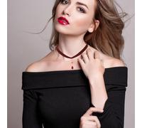 iplusmile Gargantilla de Clavícula Ajustable 2 Piezas Colgante de Lágrima Cadena de Terciopelo Negro y Burdeos Collar Gótico para Mujer Accesorio para Halloween y Cosplay