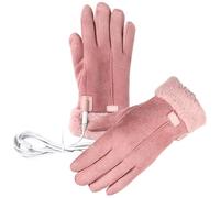 iplusmile Guantes Calefactables USB de Cuero Rosa para Invierno y Ciclismo | 3 Niveles, 5v y Área Térmica Amplia, Forro Coral Fleece, Puños Elásticos, Cable USB Incluido