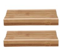 iplusmile Jabonera de Bambú para Ducha y Cocina, Bandeja de Jabón Diseño Ondulado, 2 Piezas, Compacta y Funcional para Mantener el Jabón Limpio y Seco