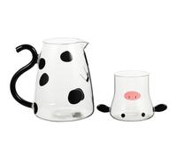 iplusmile Jarra de Agua Fría de Vidrio Resistente al Calor 1800ml Diseño de Vaca Transparente, Juego Taza para Té, Leche y Bebidas, Adecuado para Cocina y Restaurante