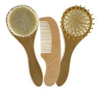 iplusmile Juego de Cepillo y Peine para Ñiño Recién Nacido, Cerdas de Lana Suaves, Mango de Madera, Kit de Higiene para Cuidado del Cuero Cabelludo del Ñiño, Ligero y Seguro, 3 Piezas