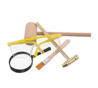 iplusmile Juego de Excavación Arqueológica Martillo de Madera Mediano Gafas Protectoras Cepillo Pequeño y Lupa Kit de Herramientas Educativas para Actividades Interiores y Exteriores