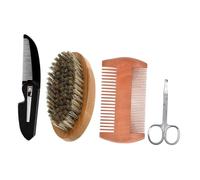 iplusmile Kit Cuidado De Barba 4 Piezas Peine De Madera Para Barba y Bigote Cepillo De Cerdas Suaves Tijeras Compactas Para Hombres Viaje Aseo Personal Diario