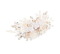 iplusmile Peineta de Boda de Flores Perlas de Imitación, Dorada, Plástico y Alambre de Cobre, Fácil de Fijar y Estable, para Novia y Dama de Honor, Estilo Vintage Clásico