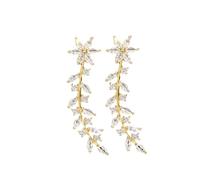 iplusmile Pendientes Trepadores con Flores Llenos de Brillantes, Estilo Europeo, Metal Dorado, para Mujer, Boda y Fiesta, Diseño Pequeño y Elegante