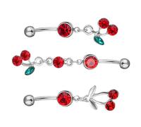 iplusmile Piercing de Acero Inoxidable Dije de Cereza Set de 3 Piezas Cristales Brillantes Decoración Corporal para Fiestas y Uso Diario