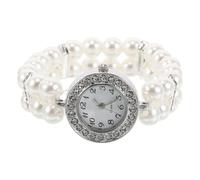 iplusmile Pulsera Elástica para Mujer con Doble Línea de Perlas y Detalles de Gemas de Imitación, Accesorio Versátil para Fiestas Navideñas Elegante y Vintage