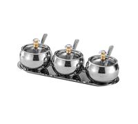 iplusmile Recipientes de Condimentos de Acero Inoxidable con Tapa Cuchara y Bandeja para Azúcar Sal Especias y Café Organizador de Cocina Duradero y Elegante