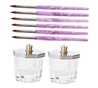 iplusmile Set 10 Piezas Pinceles Para Uñas De Pelo Puro De Con Punta Fina, Vasos De Cristal Con Tapadera Octogonal Para Esmalte, Artistas y Manicura Profesional En Casa