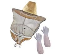 iplusmile Sombrero de Apicultor Guantes, Velo para Apicultura, Algodón, Piel de Oveja y Paja, Reutilizable y Fácil de Limpiar, para Apicultores y Abejas