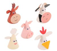 iplusmile Sombreros de Cumpleaños Dibujos Animados Set de 5 Piezas Temática de Animales Pollito Buey Oveja Cerdito Vaca Colores y Ideales para Fiestas Infantiles