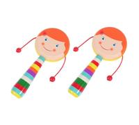iplusmile Sonajero Ligero y Seguro de Madera para Ñiño Dibujos Animados, 2 Piezas Tamaño Pequeño Juguete Sensorial Montessori para Desarrollo Mano-ojo y Estimulación Auditiva en Bebés