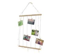 iplusmile Soporte para Collage de Fotos con Luz de Cadena, Clips | Madera Natural, 10 Pinzas Incluidas, Colgador de Cuerda, para Pared del Salón y Recuerdos Estilo Aleatorio