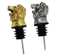 iplusmile Tapones Vertedores de Vino Dorado y Plata Forma de Cabeza de León, Aleación Segura, Diseño Creativo y Divertido Pack de 2 Unidades para Fiestas en Casa